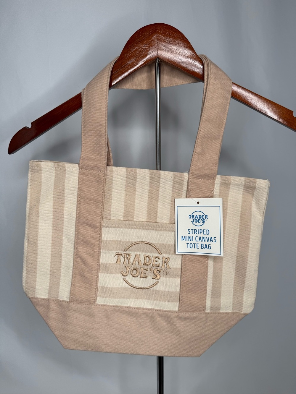 NWT Trader Joe's Striped Canvas Mini Tote Bag in Beige